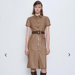 ZARA FAUX LEATHER BELTED CARGO DRESS